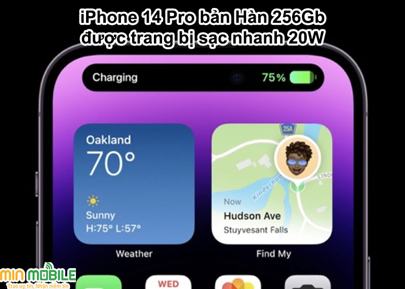 Sạc nhanh 20W giúp thời gian sạc đầy pin của iPhone 14 Pro 256 bản Hàn chỉ còn hơn 1 giờ