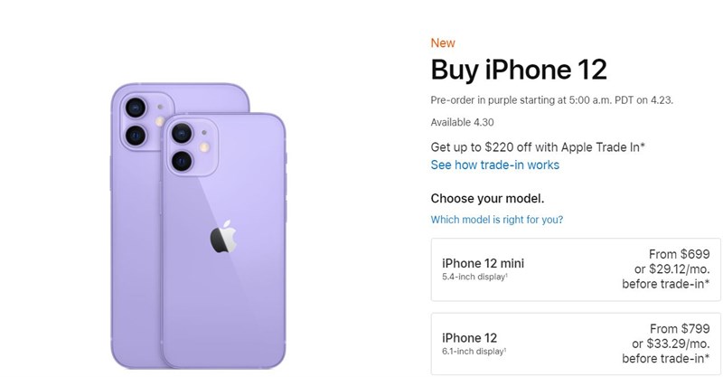 giá bán iPhone 12 tím