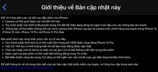 Bản cập nhập iOS 14.4 xác minh việc iPhone bị thay thế camera hay chưa