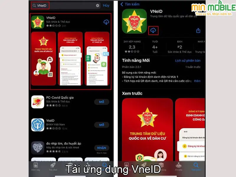 Tải ứng dụng VNeID từ chợ ứng dụng App Store hoặc CH Play