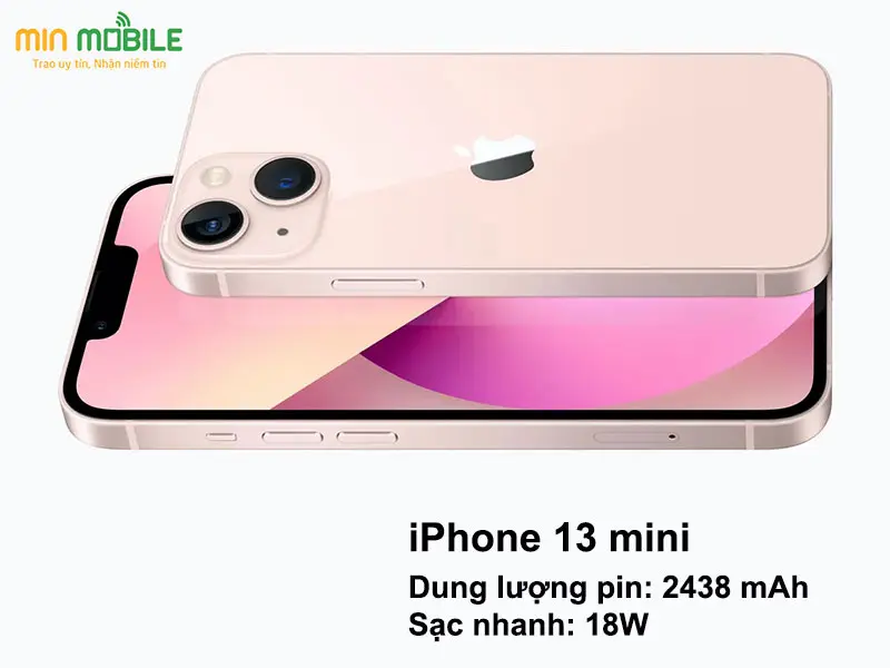 Dung lượng pin của iPhone 13 mini là 2438 mAh và có sạc nhanh 18W