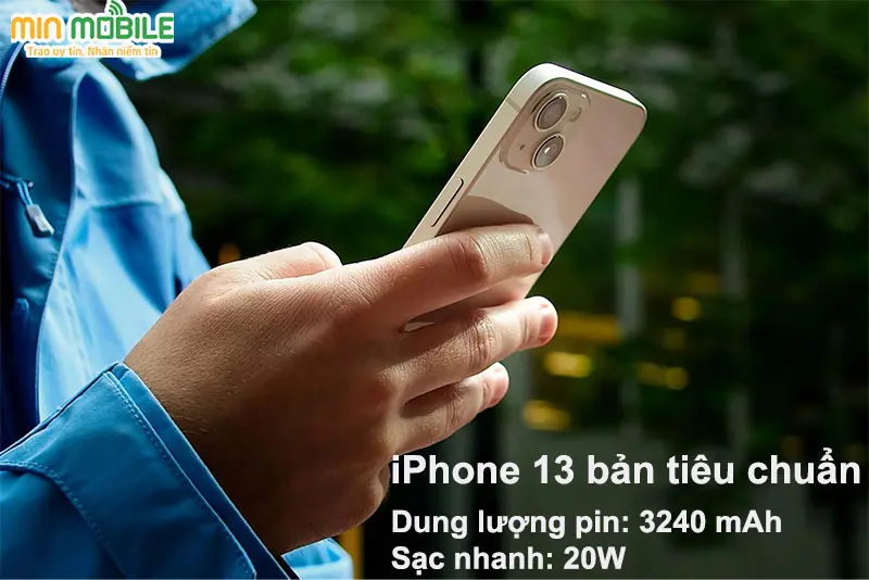 iPhone 13 bản tiêu chuẩn có dung lượng pin 3240 mAh và sạc nhanh 20W